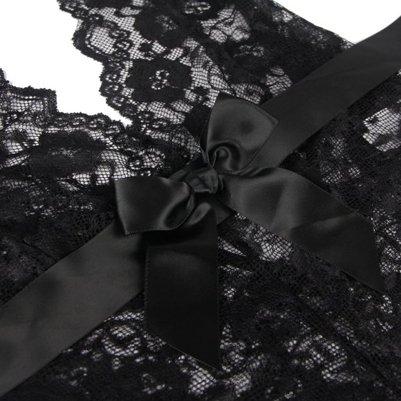 Sexy Backless Halter V Neckline Ruffle Teddy With Bow - Picture 4 of 8